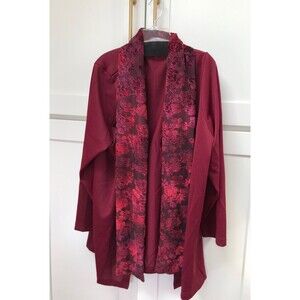 Roaman's Open Front Light Sweater Red Burn Out Velvet Scarf Tie Womens Sz XL